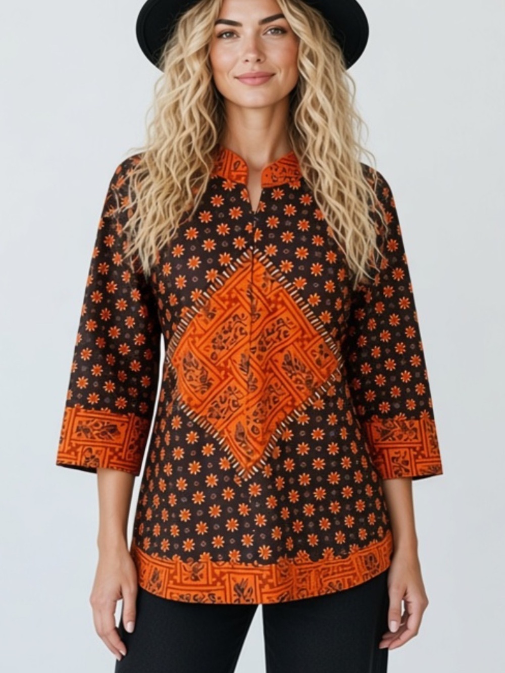 NWT- Elegant Black and Orange Women's Tunic